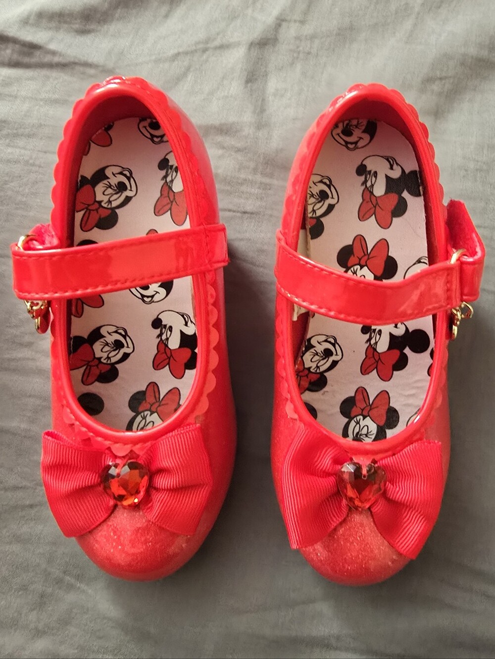 Disney Girls Red Bow Mary Jane Wedge Flats with Minnie